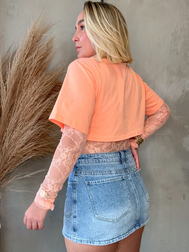 Sabrina Peach Lace Bodysuit & Tee