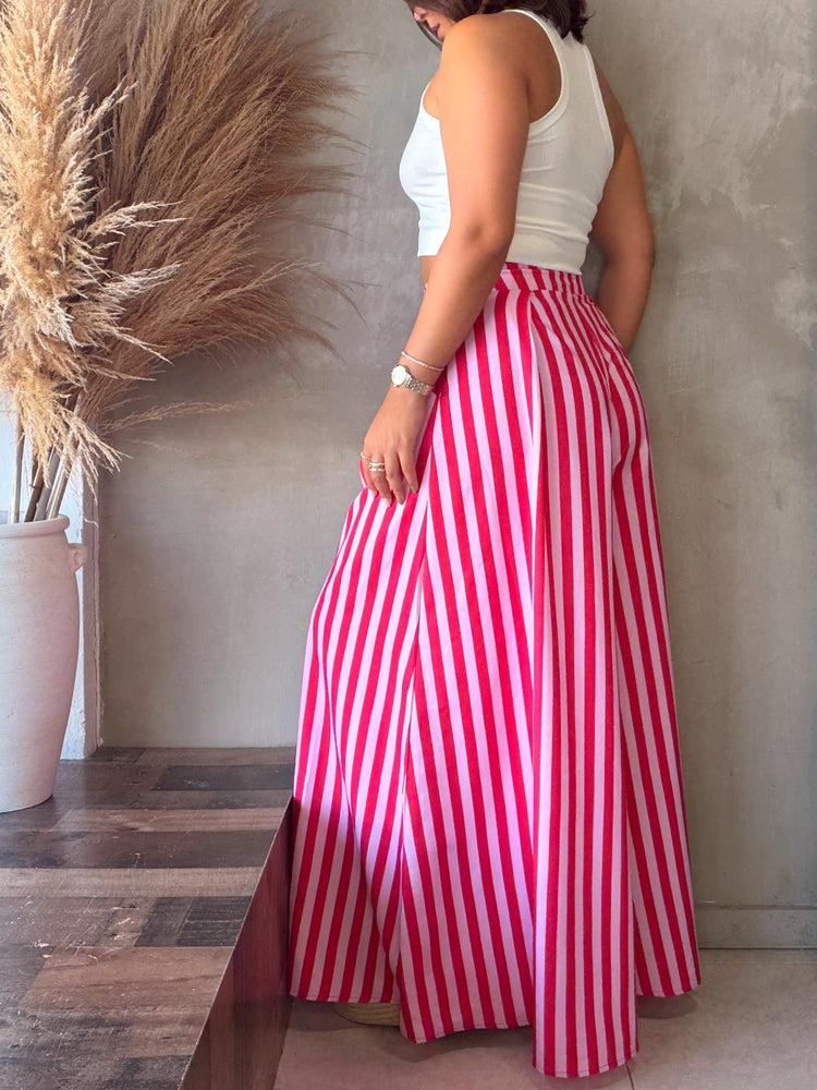 Leena Red/Pink Striped Palazzo
