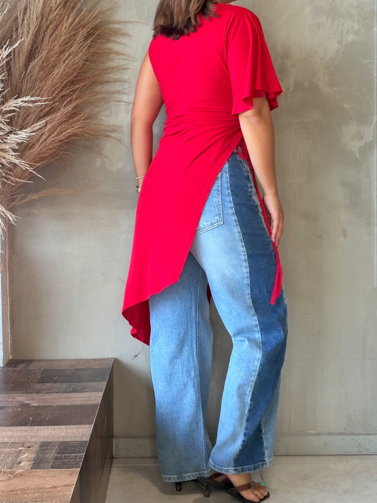 Asymmetrical Red Blouse