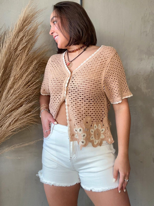 Vera Beige Crochet Top