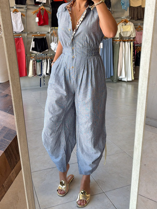 Monika Navy Striped Jumpsuit