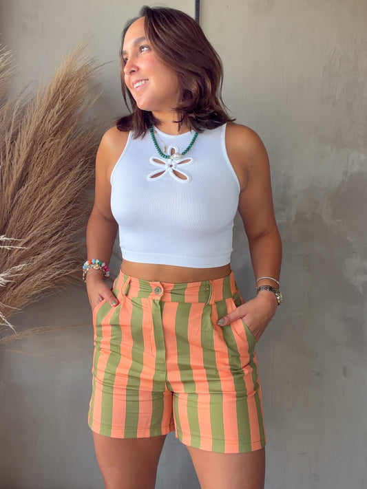 Estela Green/Orange Striped Short