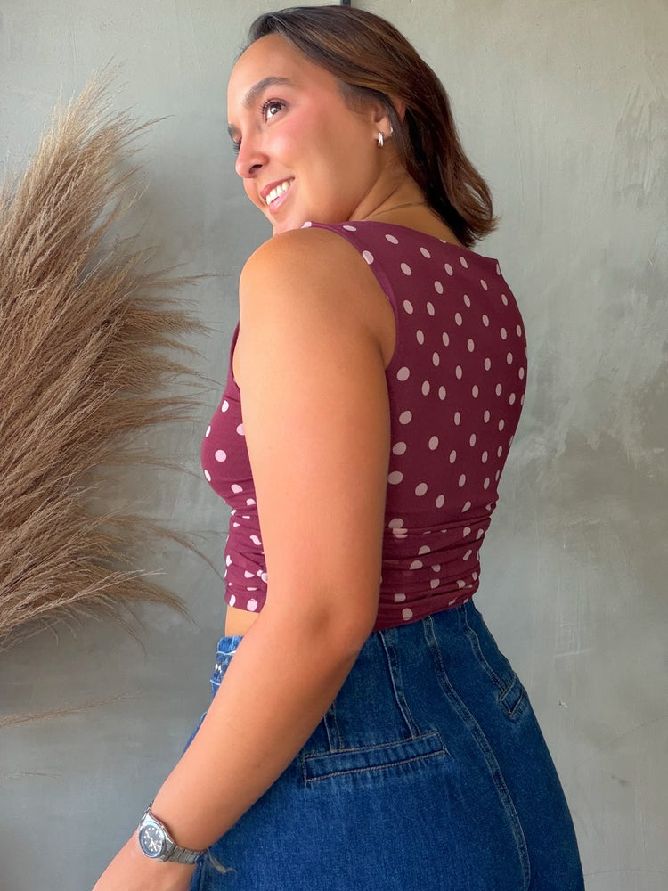 Angie Wine Polka Dots Top