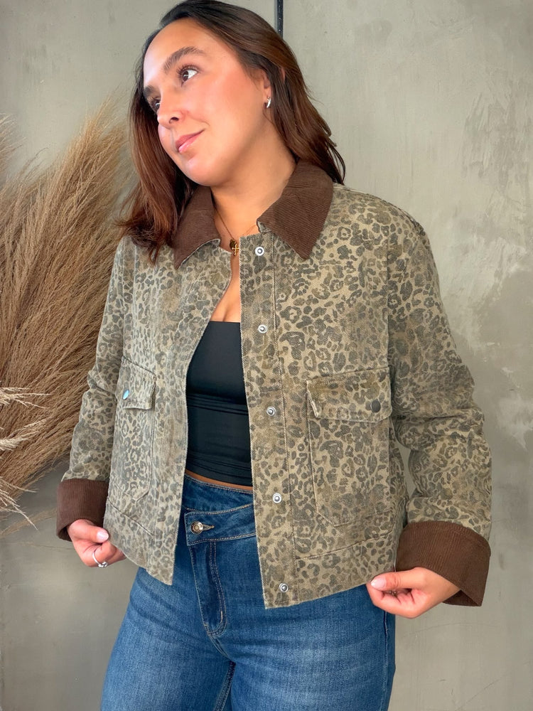 Leopard Corduroy Detailed Jacket