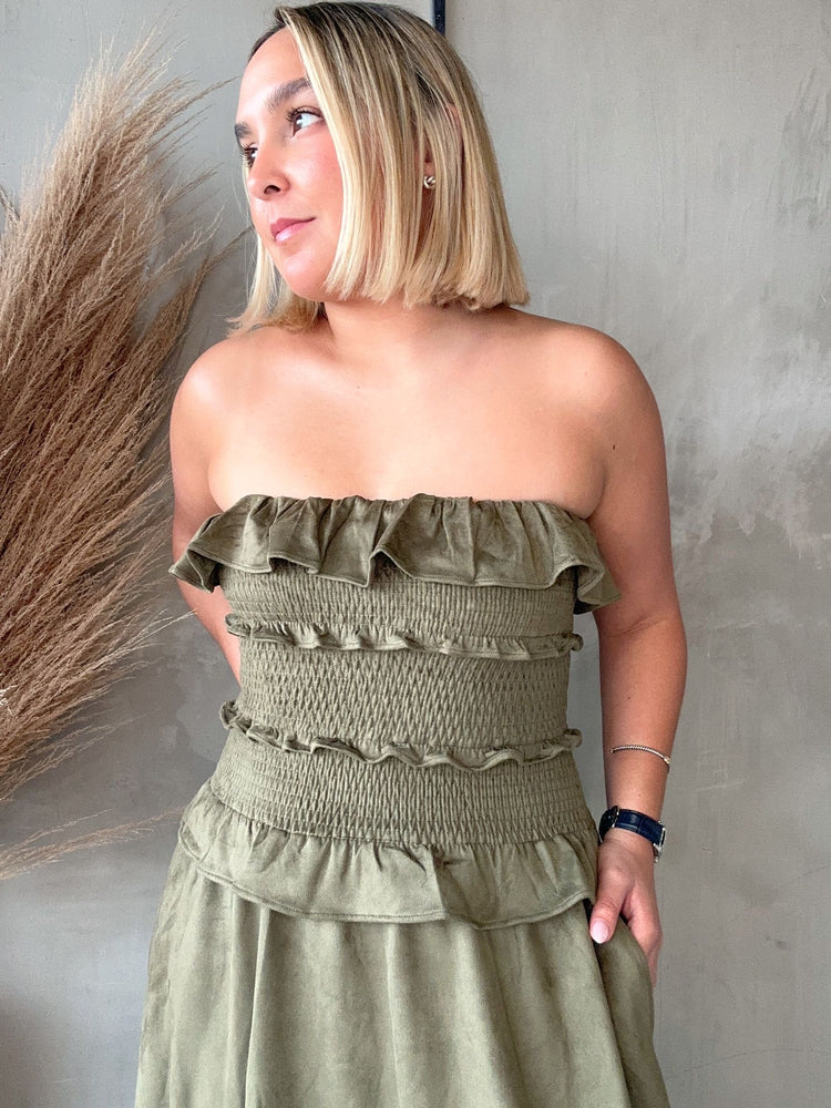 FINAL SALE - Milena Olive Suede Dress