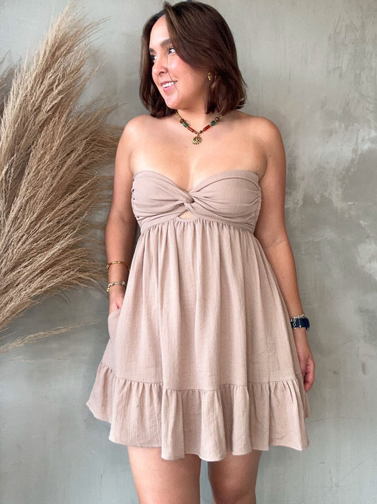 Kayla Beige Strapless Romper