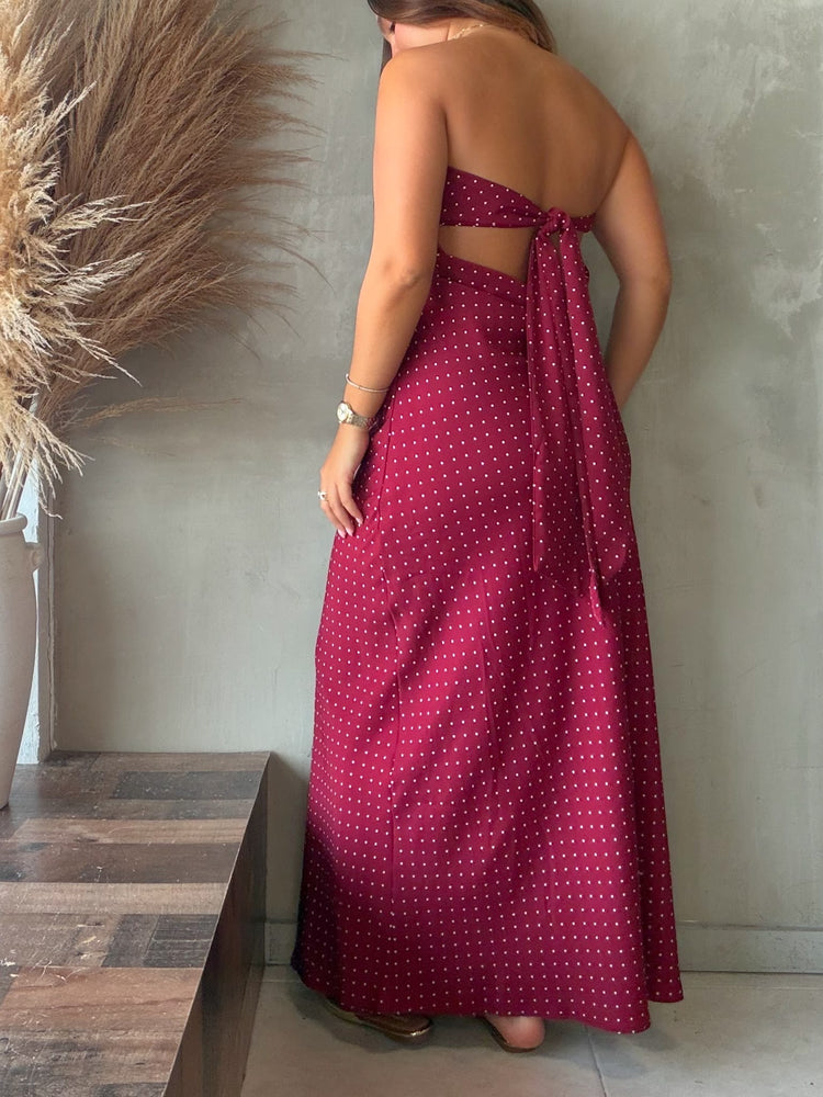 Wine Polka Dots Maxi Dress