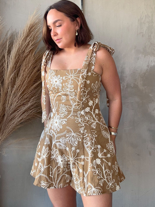 Kim Mocha Embroidery Romper