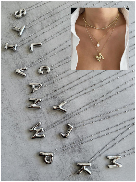Silver 3D Balloon Initial Necklace