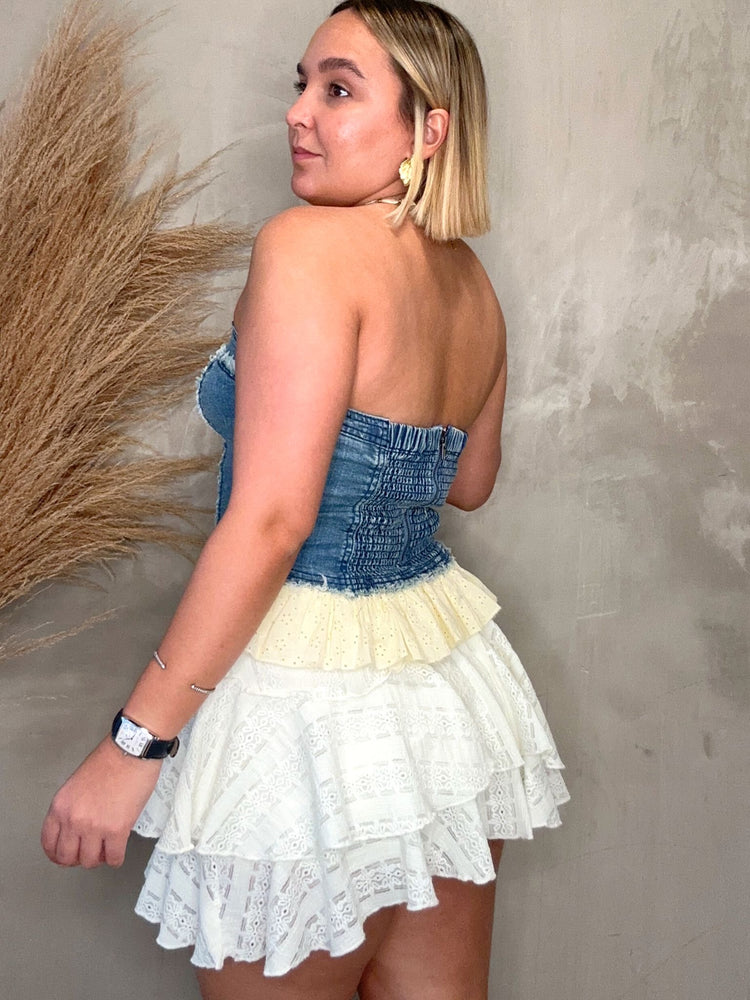 Denim & Eyelet Corset Top