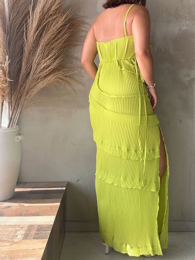 Martina Lime Pleated Dress