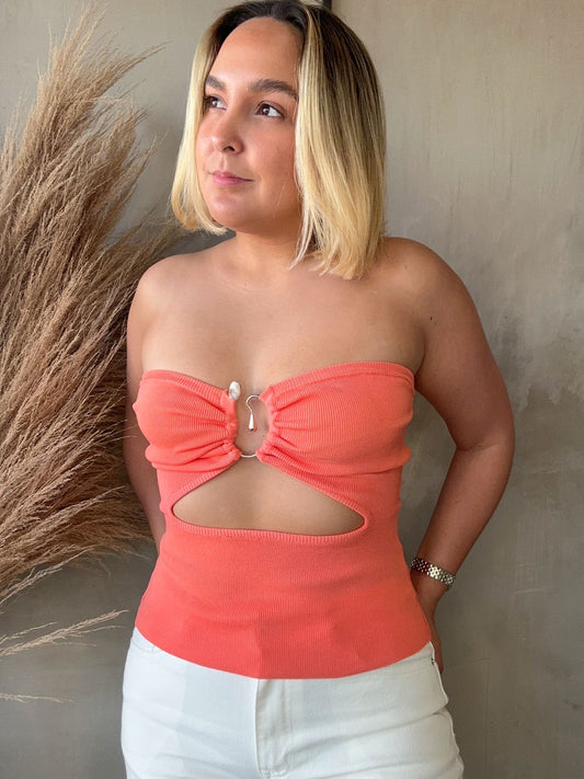 Hazel Peach Detailed Top
