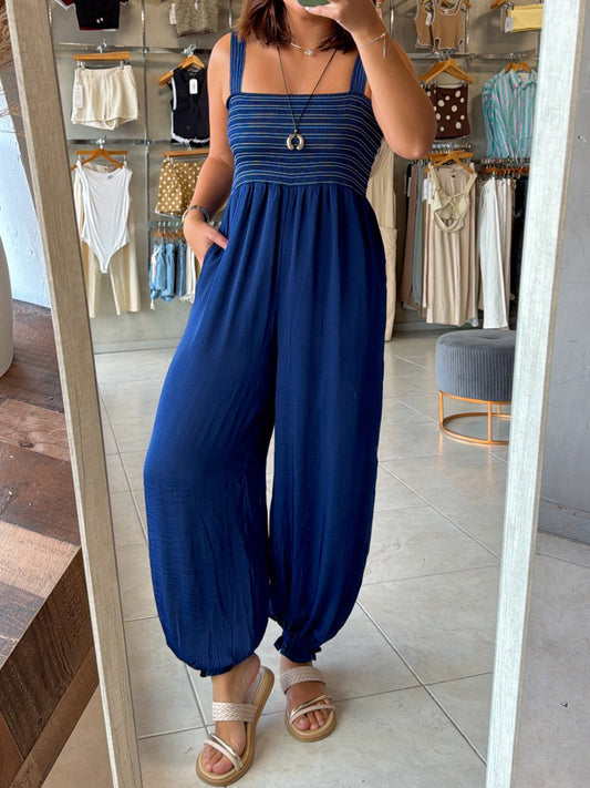 Aliana Navy Balloon Jumpsuit
