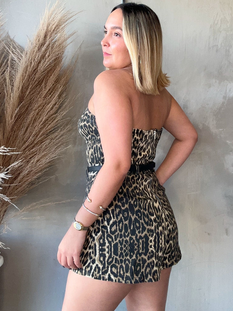FINAL SALE - Wendy Leopard Denim Romper