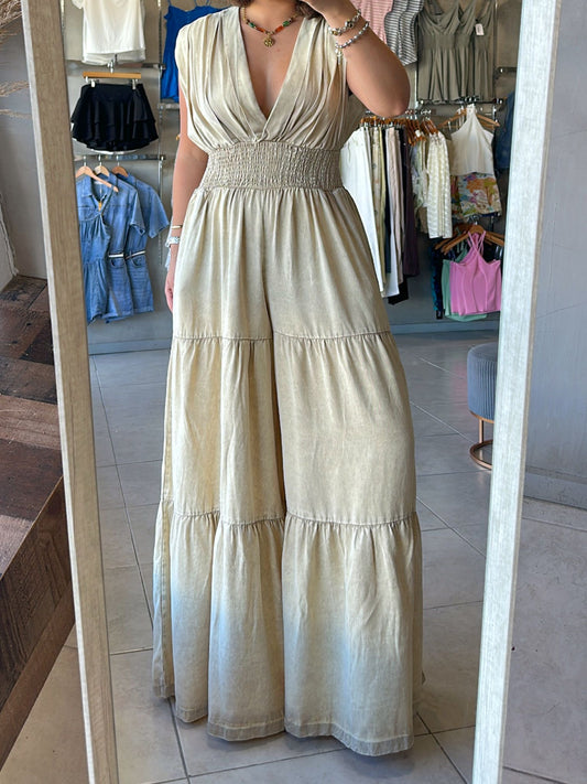 Valery Beige Denim Jumpsuit