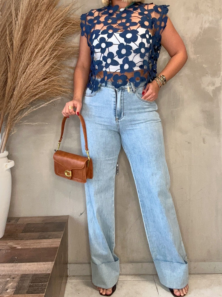 Indy Navy Floral Lace Top