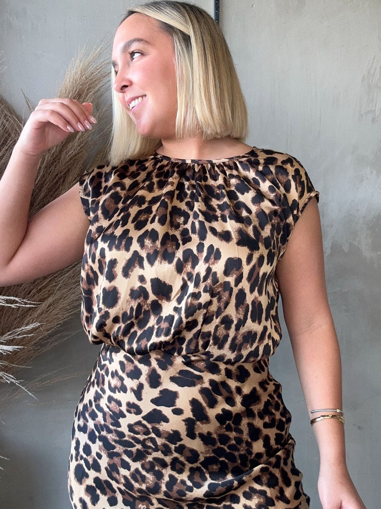 FINAL SALE - Aimee Leopard Satin Dress