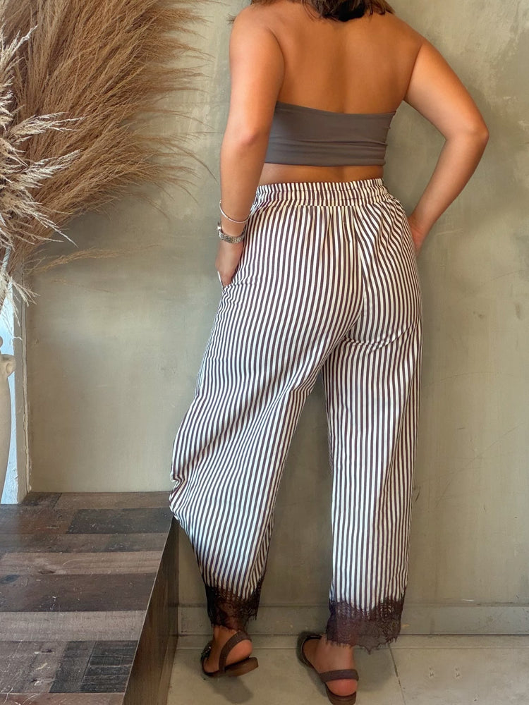 Susie Mocha Striped Lace Balloon Pant