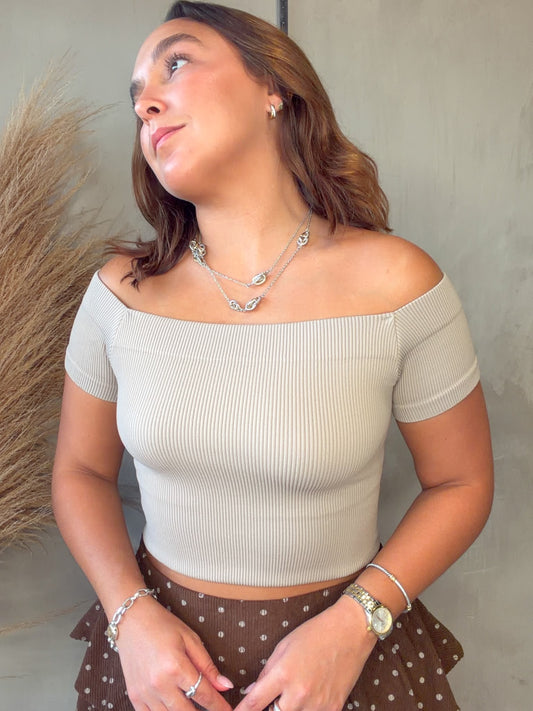 Arlette Beige Off Shoulder Basic