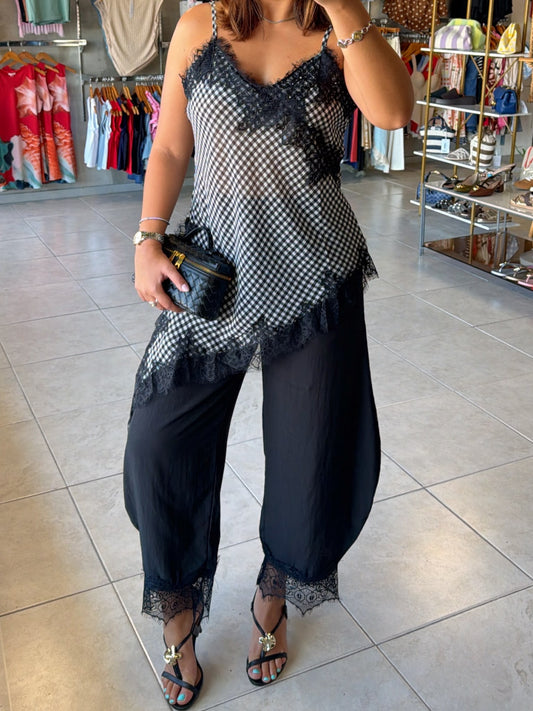 Lúa Plaid Lace Blouse
