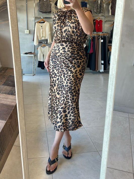 FINAL SALE - Aimee Leopard Satin Dress
