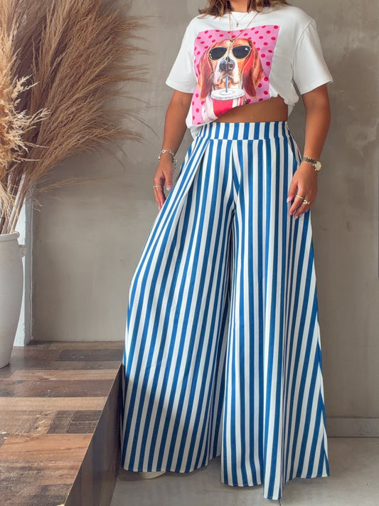 Leena Navy/White Striped Palazzo