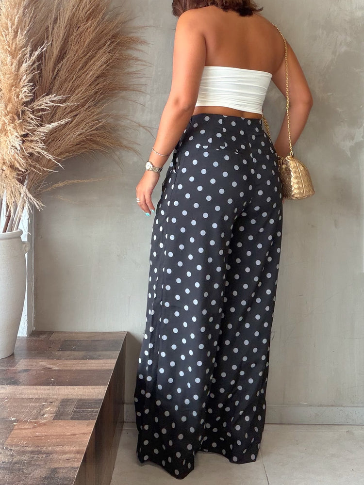 Siara Black Polka Dots Pleated Pants