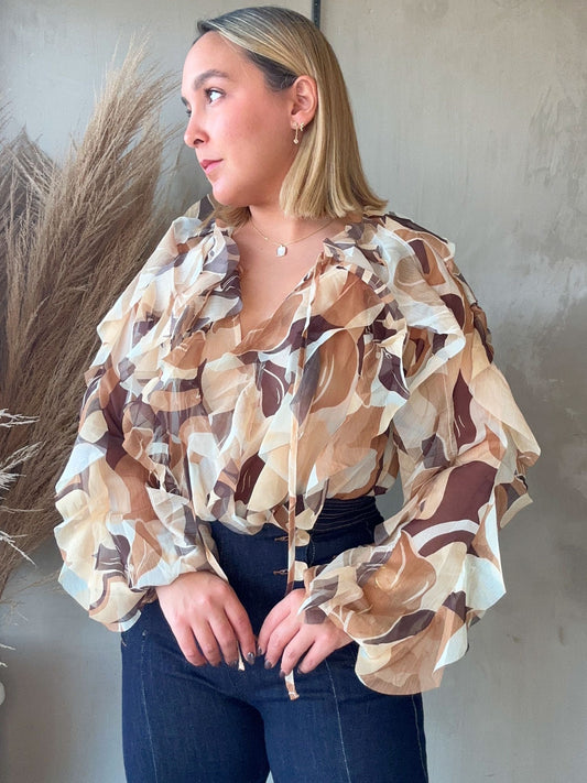 FINAL SALE - Isha Leaves Ruffled Top