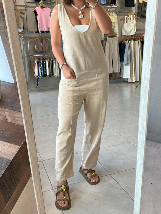 Summer Beige Overall Jumpsuit