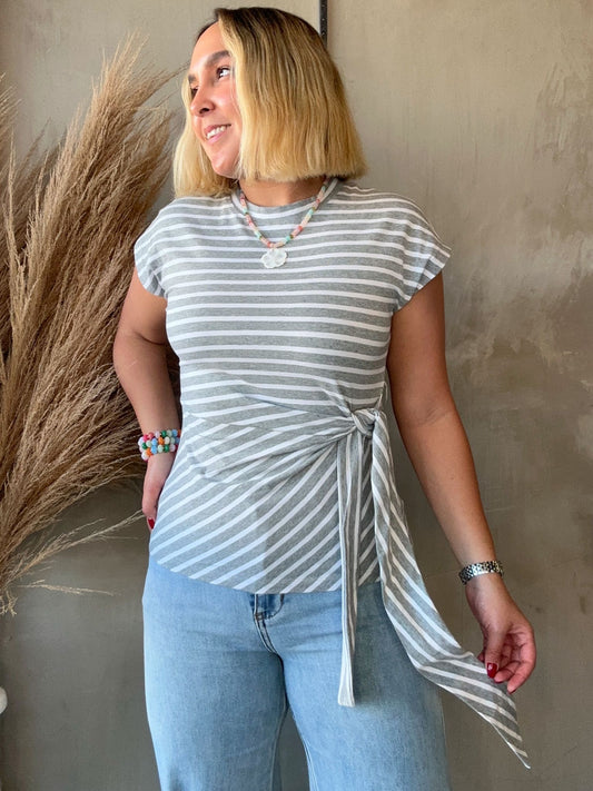 Cindy Grey Striped Top