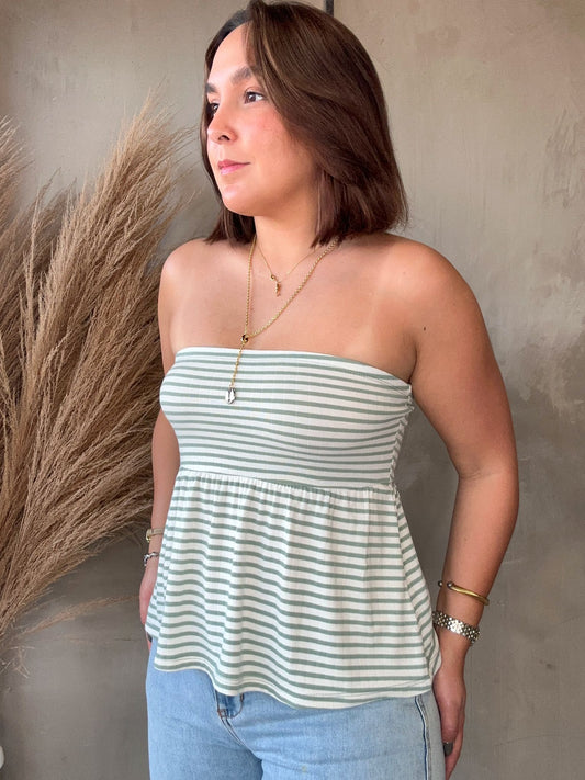 Tania Sage Striped Top