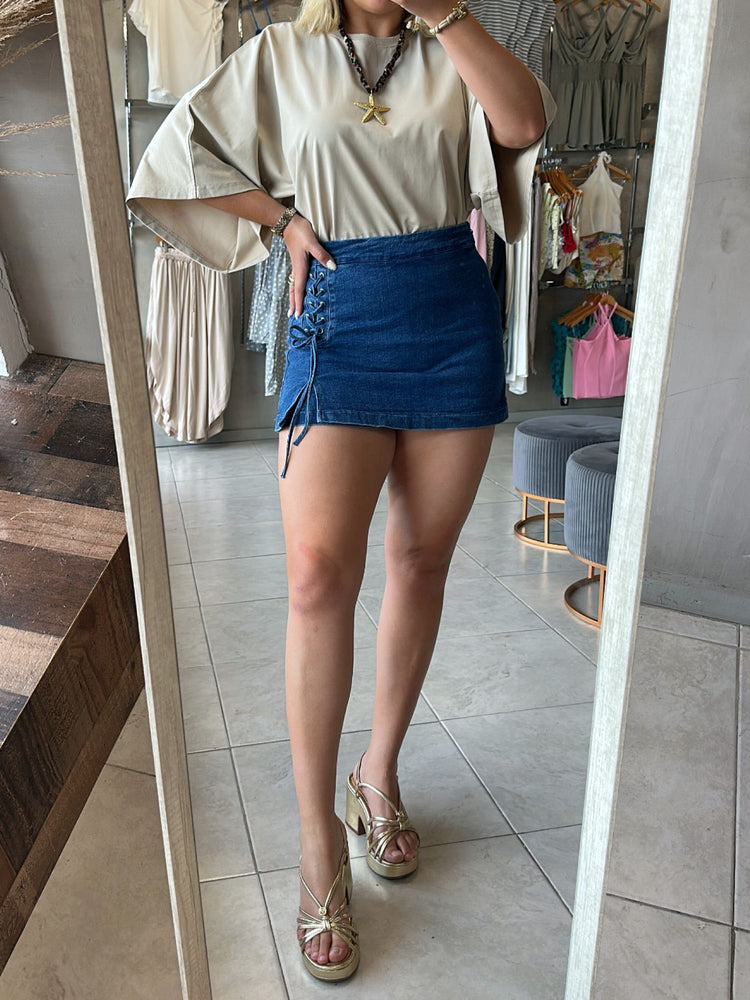 Lúa Lace Up Denim Skirt