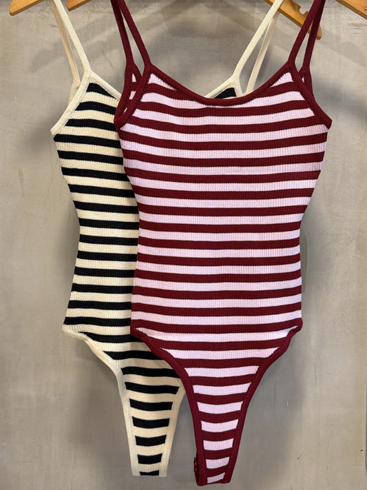 Bree Black/White Striped Bodysuit