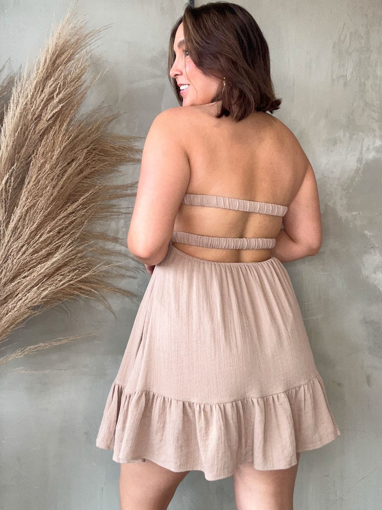 Kayla Beige Strapless Romper