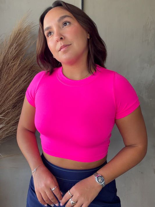 Carolina Hot Pink Crop Tee