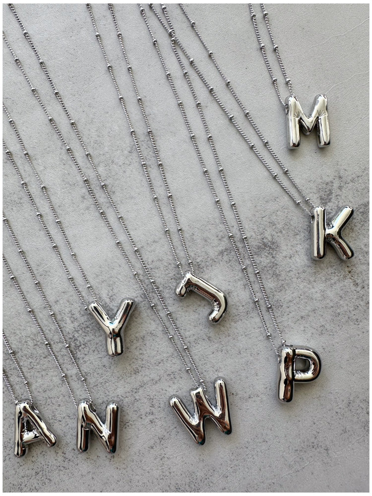 Silver 3D Balloon Initial Necklace