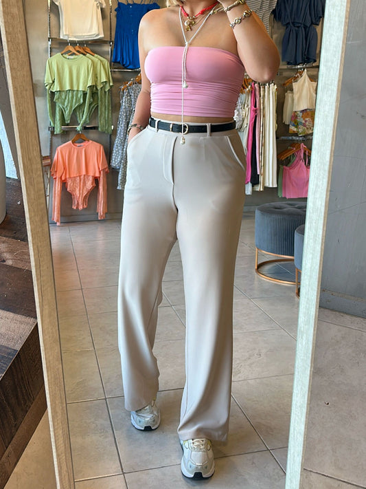 Brigitte Beige Belted Trouser