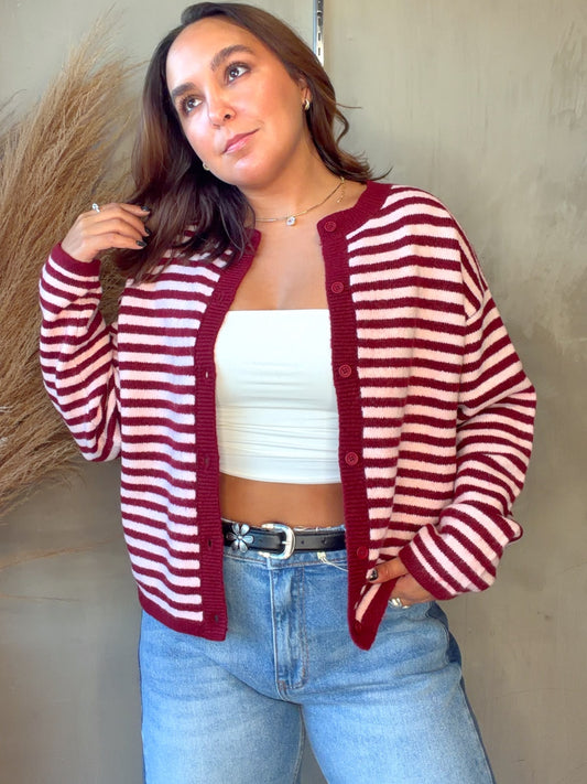 Cecil Burgundy Striped Sweater