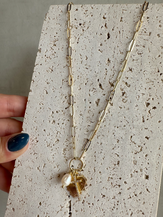 Gold Cross & Heart Necklace