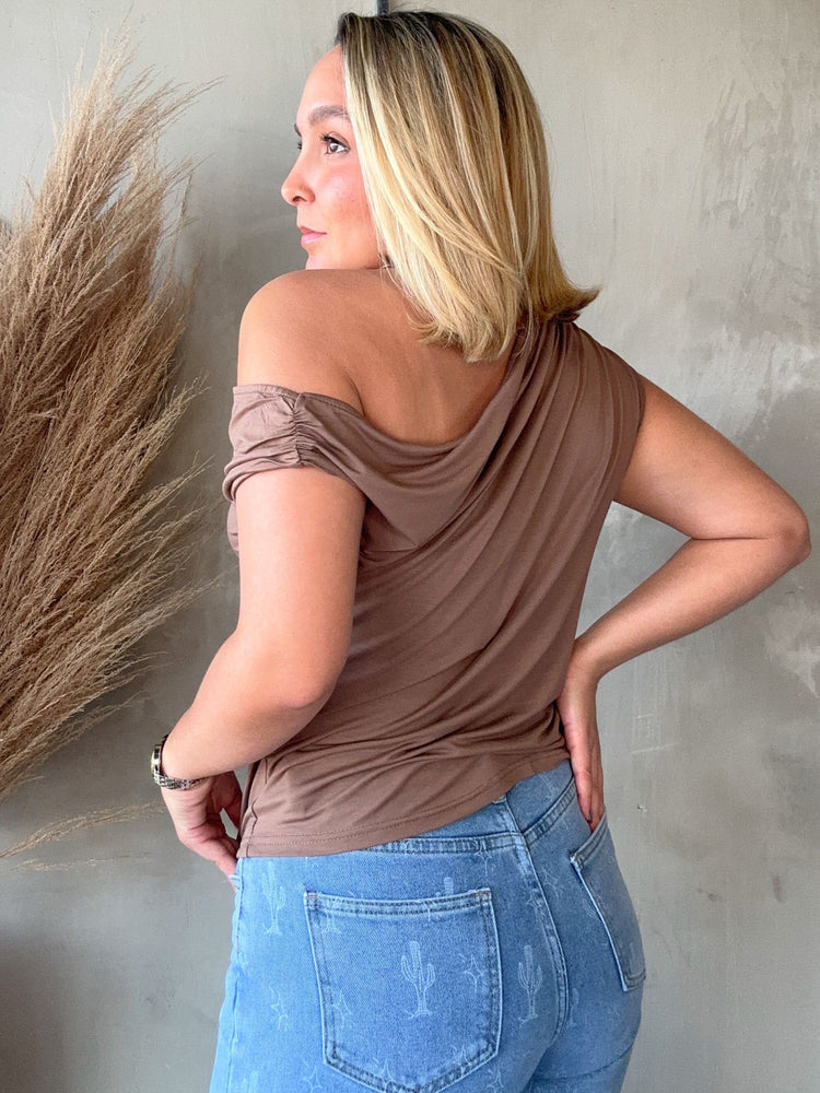 FINAL SALE - Lenni Mocha One Shoulder Top