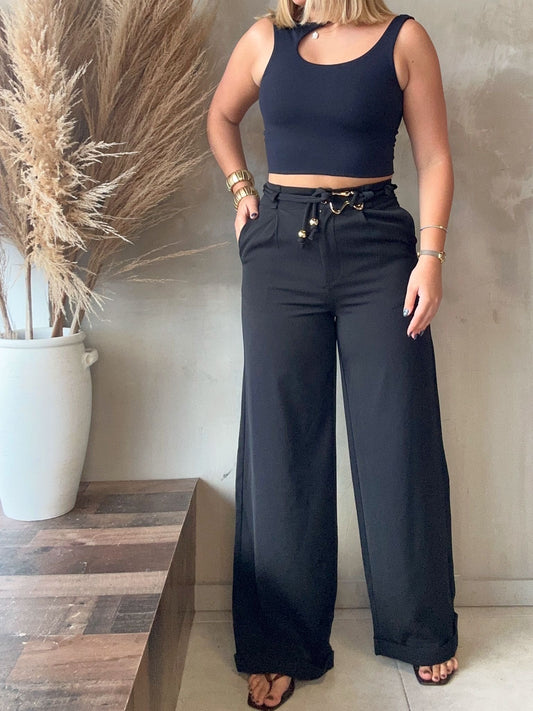 FINAL SALE - Lorena Black Belted Pants