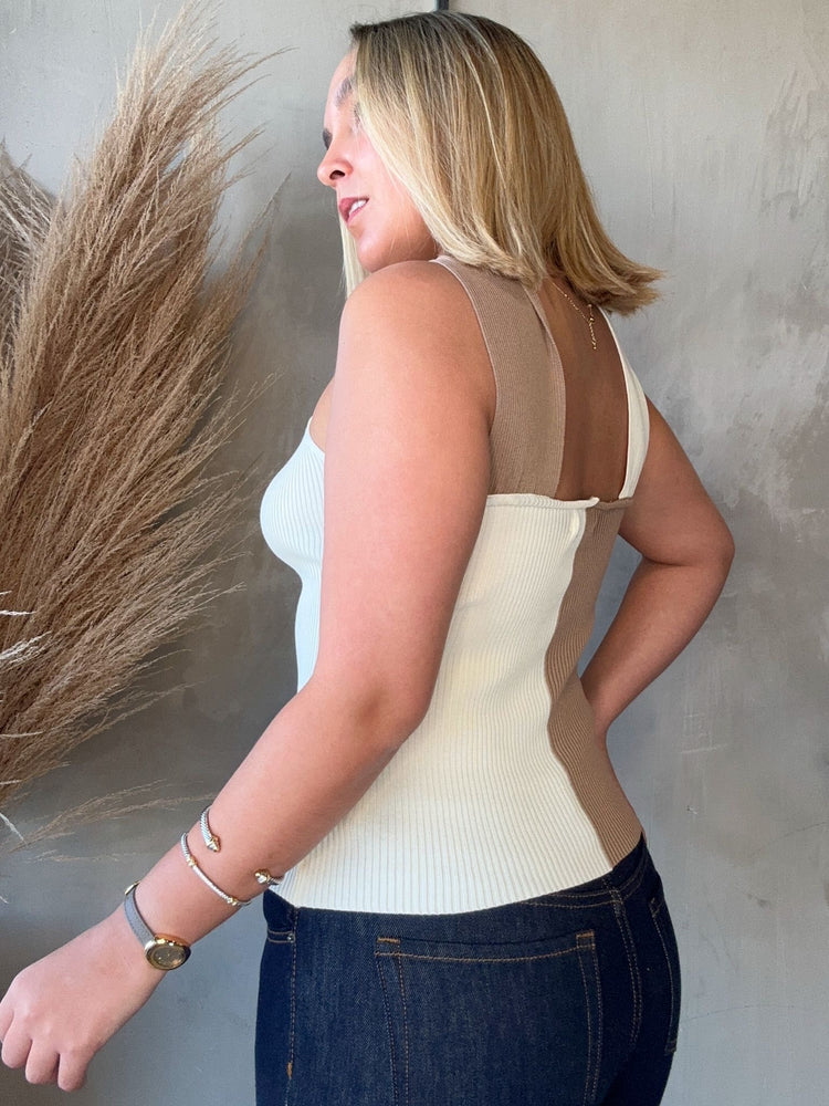 FINAL SALE - Beverly Taupe Contrast Top