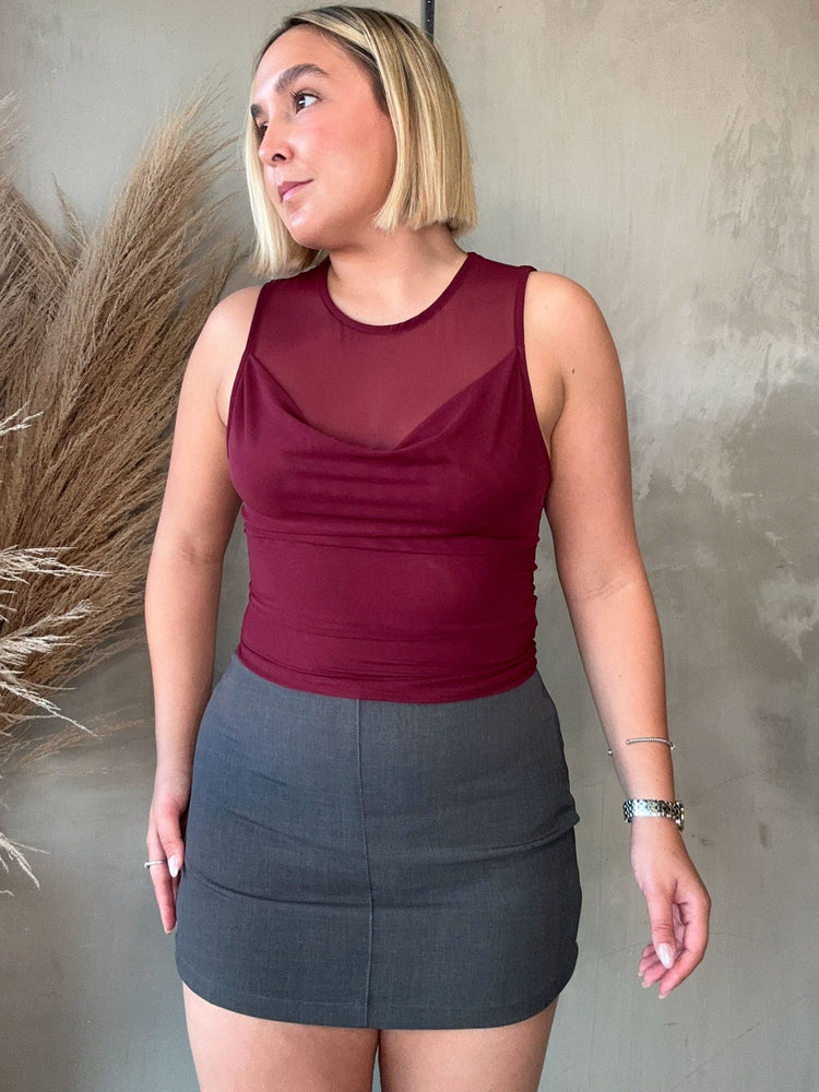 FINAL SALE - Amy Wine Mesh Top