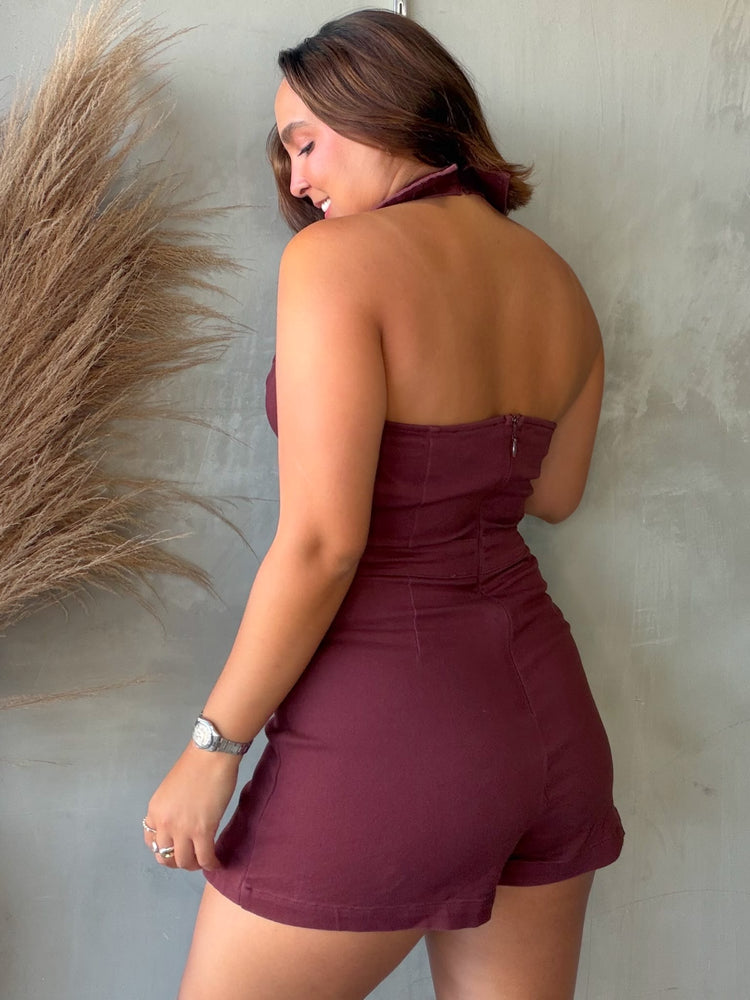 Marena Wine Denim Romper