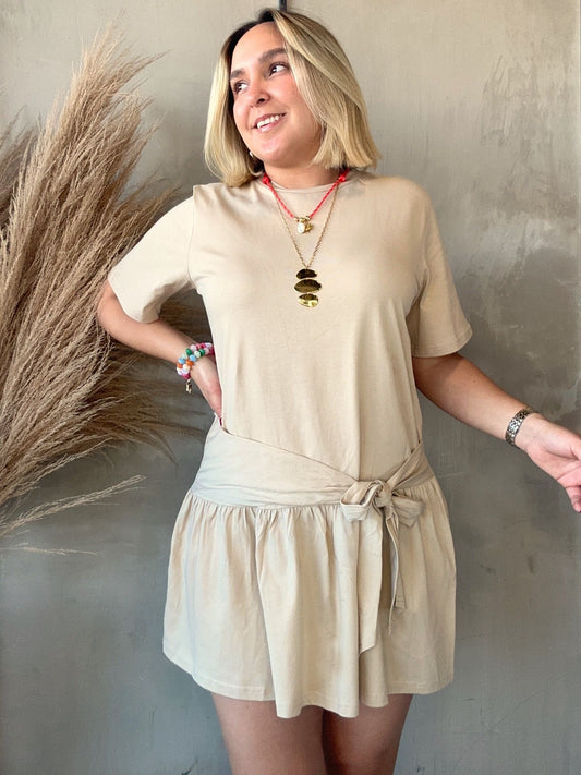 Sadie Knot Beige Shirt Dress