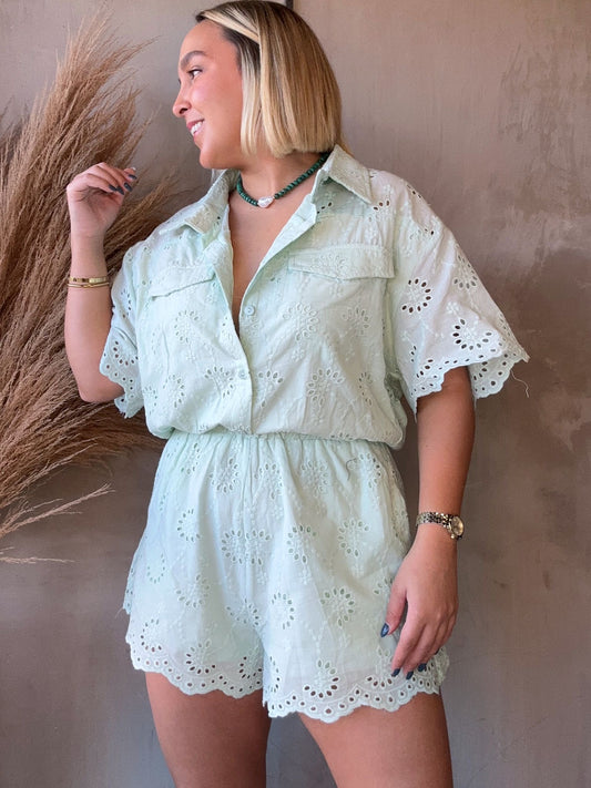 Maribel Mint Eyelet Romper