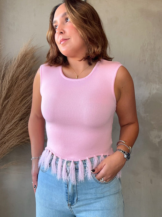 Shannon Pink Fringes Top