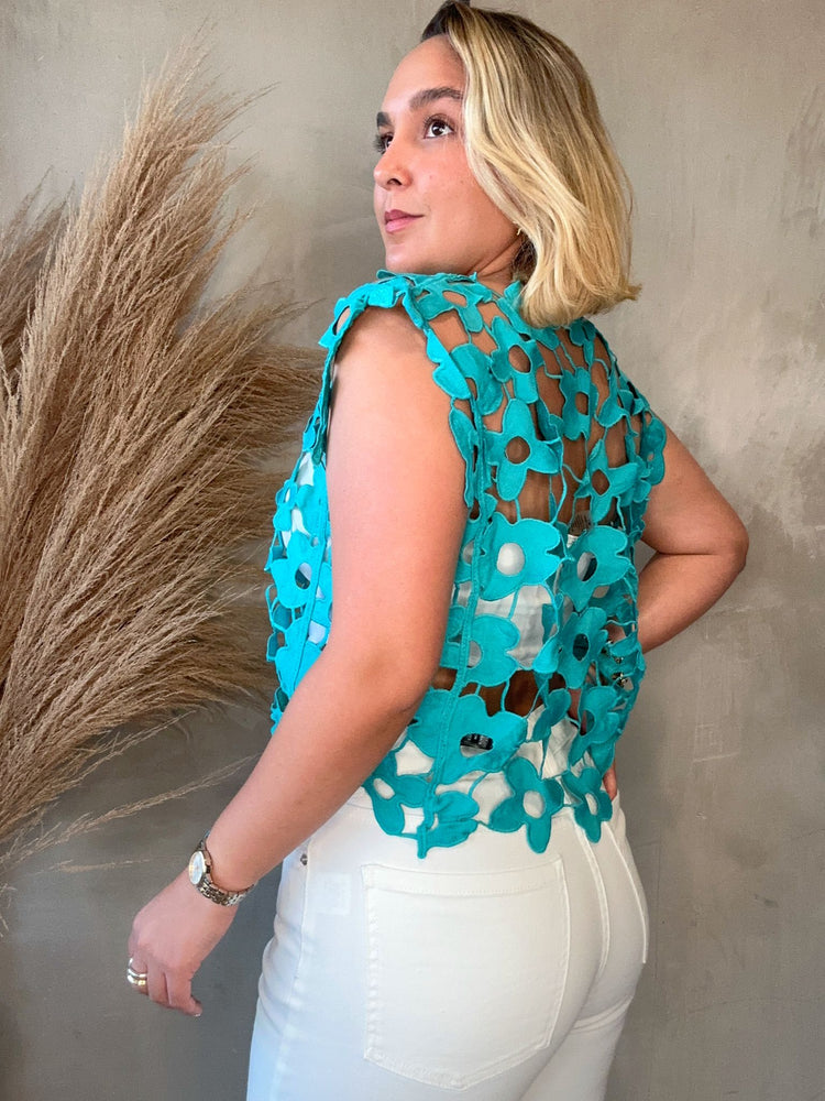 Indy Teal Floral Lace Top