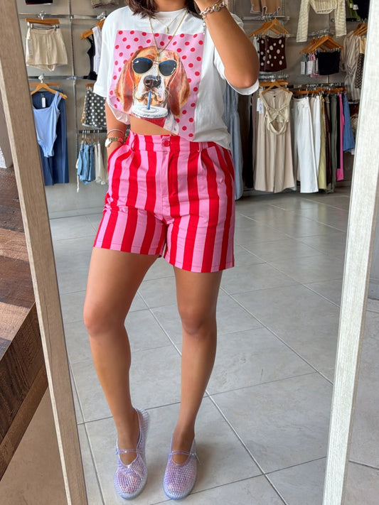 Estela Pink/Red Striped Short