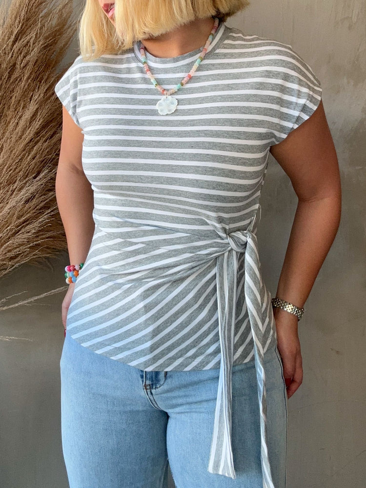 Cindy Grey Striped Top